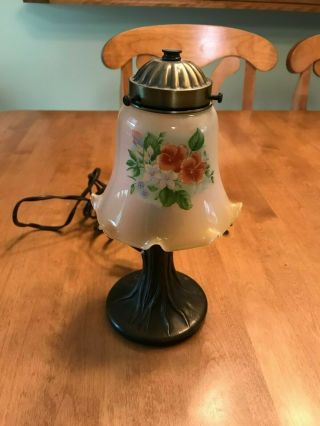Vintage L & L Wmc Tiffa - Mini Tree Trunk Brass Lamp With Glass Shade - 9812