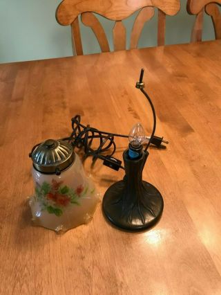 Vintage L & L WMC Tiffa - Mini Tree Trunk Brass Lamp With Glass Shade - 9812 2