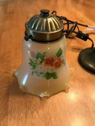 Vintage L & L WMC Tiffa - Mini Tree Trunk Brass Lamp With Glass Shade - 9812 3