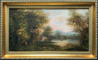 A Splendid 19thc Victorian Antique English School Country Landscape Oil Painting