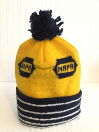Vintage Napa Yellow Blue Beanie Hat Winter Cap One Size Fits Most