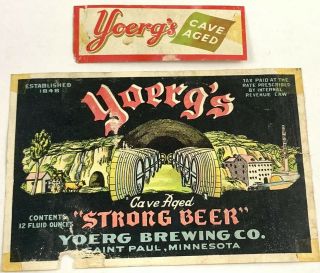 Irtp Vintage Yoerg’s Beer Bottle Label St Paul Minnesota Cave Aged Neckband