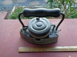 Unusual Antique Cast Iron Gas Iron With Gas Tank Under Handle Pat Apl 