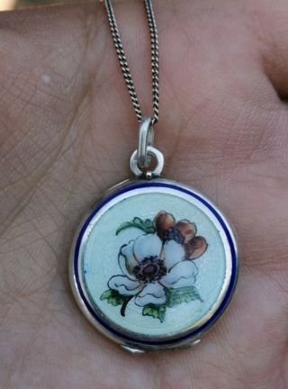 Antique Victorian Sterling Silver And Guilloche Enamel Locket Pendant