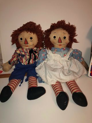 Vintage 19” 1918 1930 Raggedy Ann & Andy Rag Dolls Georgene Novelties Gruelle
