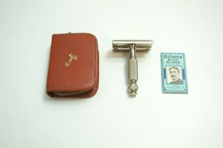 Vintage 1964 Gillette Travel Safety Razor With Leather Zippered Case Code J2