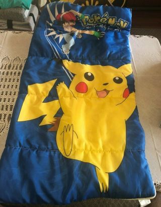 Vintage 1998 Pokemon Sleeping Bag Pikachu Ash Gotta Catch Em All 57” X 30”