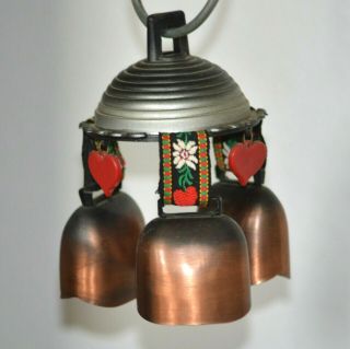 Vintage Windchime Signed Germany Copper Bell Bells Embroidered Straps