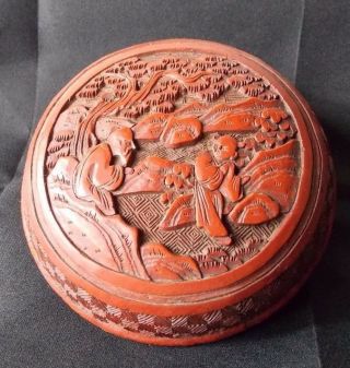 A Fine Small Antique Chinese Cinnabar Lacquer Box And Cover
