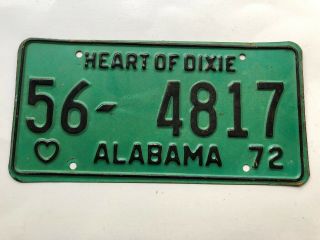 Alabama Vintage License Plate 1972 Heart Of Dixie 56 4817