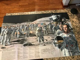 Vintage 34”x22” 1973 Nasa Apollo Astronauts Moon 2 - Sided Large Foldout Poster