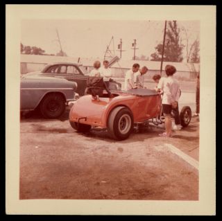 Prize Possession Red Ford Hot Rod Dragster Race Car 1950s Vintage Photo