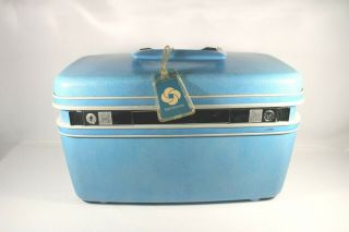 Vintage Retro Sky Blue Samsonite Silhouette Train Case Suitcase Luggage Makeup