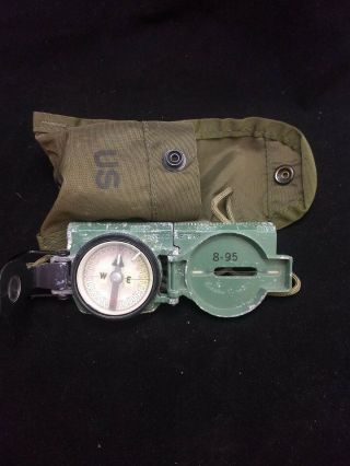 Vintage 1989 Us Army Compass Magnetic Stocker & Yale Vietnam Era Style Pouch 4