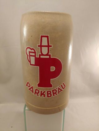 Vintage Parkbrau Frisch Vom Fab Beer Stein Mug Ceramic Germany 4 Liter Grey