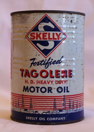 1950s Era Vtg Skelly Tagolene Hd Motor Oil 1 Qt