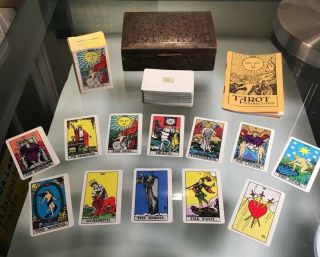 Rare 1968 Albano - Waite Mini Tarot Cards,  Booklet And Antique Brass Box