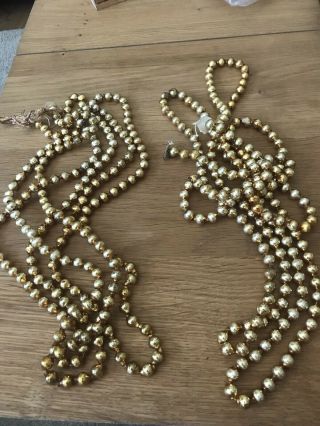 Vintage 80” Mercury Glass Christmas Garland Gold Beads 2 Strands.