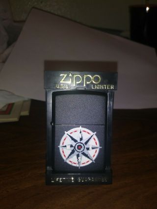 Vintage Zippo Lighter Marlboro Compass Black Matte W Case