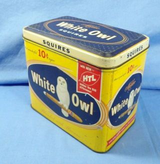 Vintage White Owl Squires Tin Cigar Box | Advertising | Yellow Blue | Empty
