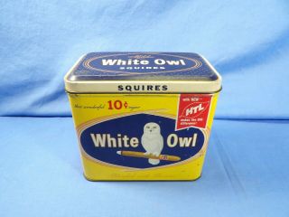 Vintage White Owl Squires Tin Cigar Box | Advertising | Yellow Blue | Empty 2