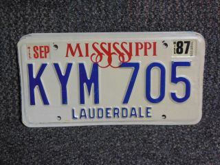 Kym 705 = September 1987 Lauderdale County Mississippi License Plate