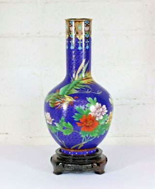 Cloisonne Vase & Stand A Large Decorative Vintage Chinese Vase In Blue