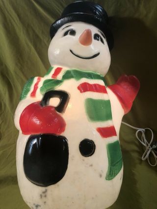 Vintage 20 " Tpi Waving Snowman Blow Mold With Carrot Nose Lighted Yard Decor