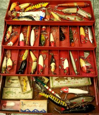 Vintage Metal Tackle Box,  Full Old Fishing Lures,  Musky,  Boxes,  Etc.