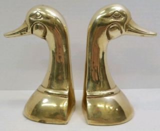 Set Of 2 Vintage Brass Duck Head Bookends Set Birds Bookends 6 " Tall