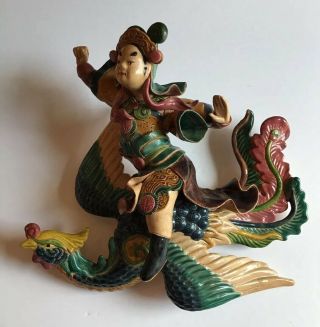 Antique Chinese Roof Tile 19th/20th Century Warrior Riding A Phoenix