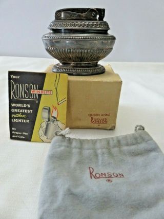 Vintage Ronson Queen Anne Table Lighter - Box / Bag / Instructions