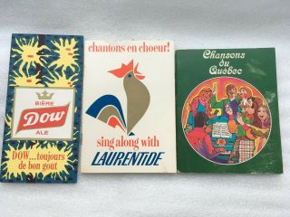 3x Vintage French Labatt 50 Dow Laurentide Ale Beer Song Book Quebec Canada Sign