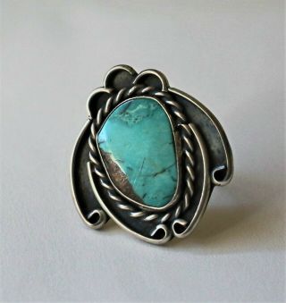 Vintage Navajo Sterling Silver Long Oval Turquoise Ring Size 5 1/2