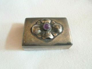 Vintage Mexico Sterling Silver With Amethyst Stone Pill Or Snuff Box