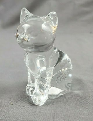Vintage Solid Clear Glass Cat Figurine Paperweight 3 31/2 " Tall