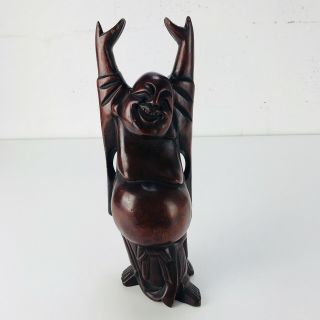 Vintage Hand Carved Wooden Happy Buddha Figurine Statue 12 " Hands Up