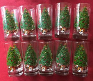 Vintage Christmas Tree 12 Oz Drinking Tumblers Glasses Set Of 10