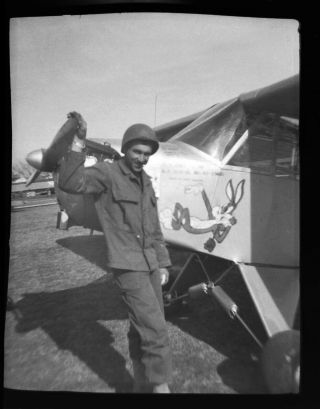 Vtg 1940 Ww2 - Era Photo Film Negative Military Aaf Aircraft Piper L - 4 Nose Art 1