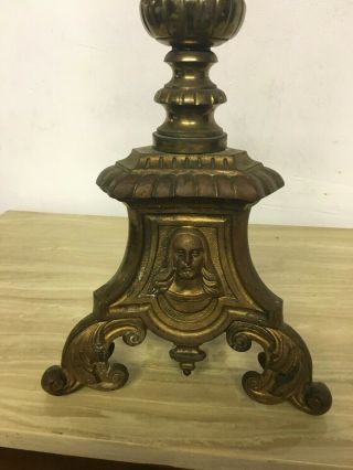 Antique Gothic Victorian Brass Floor Candle Stick Holder Religious