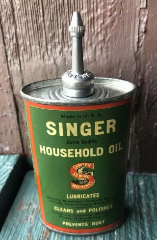 Vintage Singer Sewing Machine Oil Can Lead Top And Cap Near Slightly Full