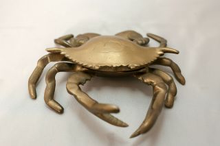 Vintage Brass Crab Ashtray With Hinged Lid