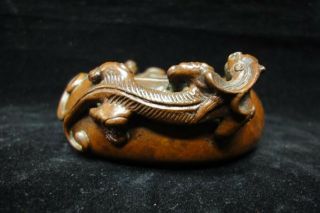 Old Chinese Bronze Incense Burner Lizard Handles Censer " Wubangzuo " Mark
