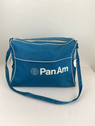 Vintage Pan Am Airlines Travel Flight Crew Bag Bag Blue Zip Carry On Strap