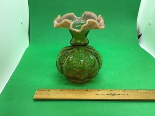 Vintage Fenton beaded Melon Brown Opalescent Bud Vase 2