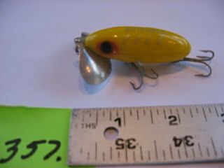 357) Vintage Yellow Fred Arbogast Jitterbug Fishing Lure.  2.  50 " Body.