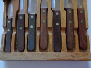 Vintage Holiday Burrell 7 Pc Stainless Steel Kitchen Knives Cutlery Wood Handles 2