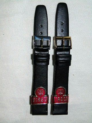 2 X Vintage Hirsch Austrian Black Leather 16mm Watch Bands Nos