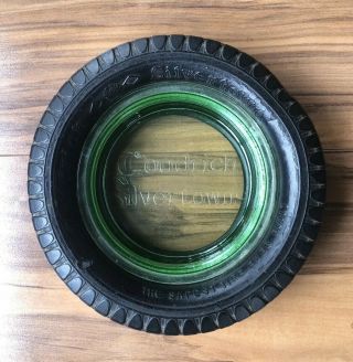 Vintage Goodrich Silvertowns Tire Ashtray Green Uranium Glass Tire Burnt On Back