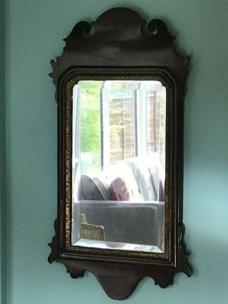 Georgian Framed Antique Mohagany Fret Mirror With Glass